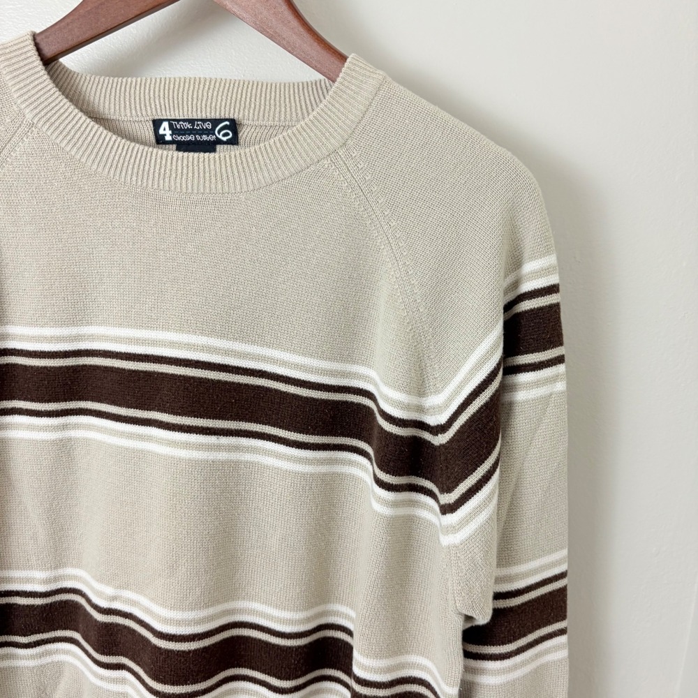 Vintage Mens Brown Striped Knit Sweater Y2K Size Large Preppy Skater Kurt Cobain - Picture 3 of 9